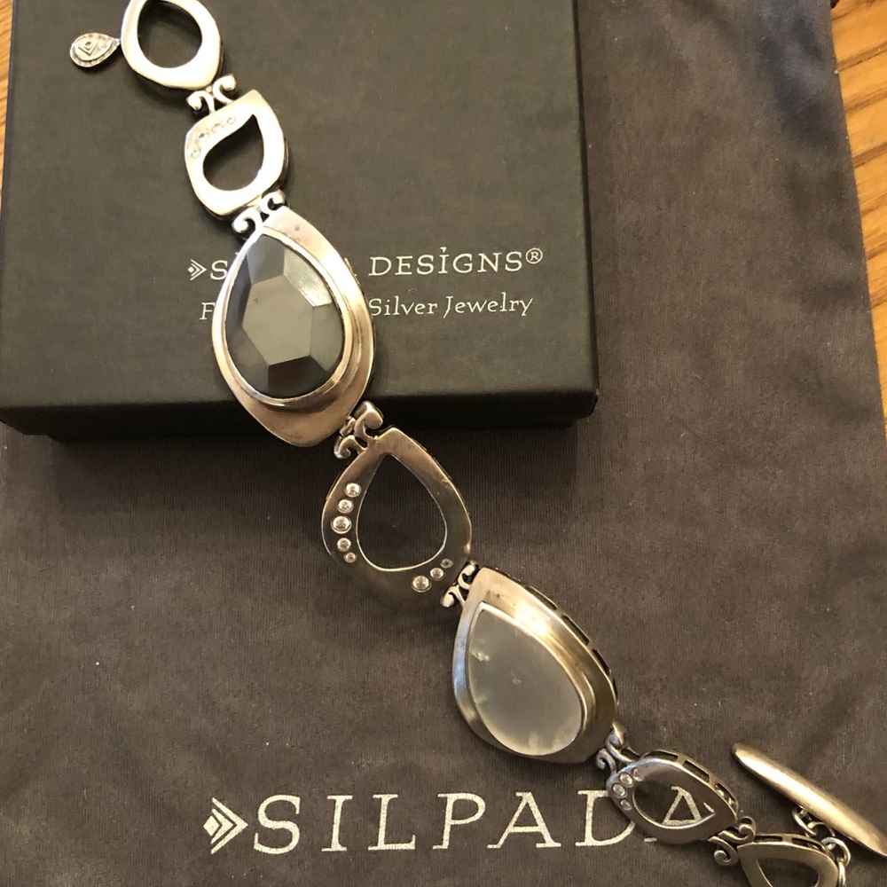 Silpada Sterling Silver Hematite Rock Crystal CZ Tuxedo Bracelet B2713